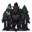 a tall, dark-skinned forest giant with glowing eyes, smoking a large cigar, relaxed and mischievous, surrounded by trees.