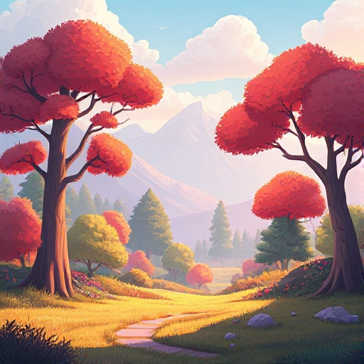 background image, landscape of trees, morning