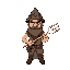 pixeated, man with beard and triangle hat,holding a big fork, poor clothing, angry