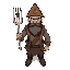 pixeated, man with beard and triangle hat,holding a big fork, poor clothing, angry