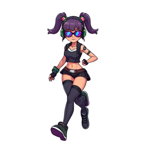 cyberpunk girl big tits running 