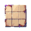 a cracked hospital floor tile with faint purple glow seeping through cracks, rust stains along edges, dim lighting, eerie atmosphere, horror retro style, unsettling and worn