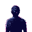 silhouette of a humanoid figure in distance, faint purple glow outline, partially obscured by static, eerie horror atmosphere