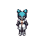 animatronic nurse with teal animal head and two long ears, one missing, blank side screen, sharp grin, white uniform with red cross, exposed midsection, thin skeletal limbs, and clawed hands.