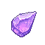 floating jagged crystal with sharp edges, glowing purple light and faint pixel glitches, hovering in the air, eerie and mysterious, abandoned horror atmosphere