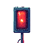 wall-mounted warning light with cracked red lens, faint flickering glow, dust and grime, abandoned hospital setting, eerie horror atmosphere