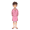 a guy in short pink night gown