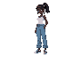 blackskin girl in white top and blue baggy jeans