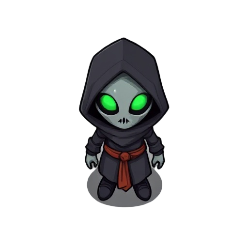 a character sprite hoddied that has a mask and looks sort of like a cultist a top down character 