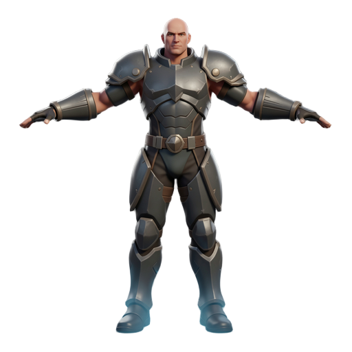 keep the overall design and silhouette.  do not redesign the character.  only refine the following:  - increase shoulder armor size by about 25% to make the boss feel much larger. - increase forearm armor thickness slightly. - replace the lower legs and f