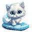 generate an image of cute, small ragdoll cat with light blue eyes and on a flip flop