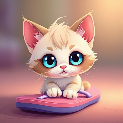 generate an image of cute, small ragdoll cat with light blue eyes and on a flip flop