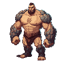 big warrior with body made of rock, strong and fit, rune on his body