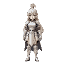 female knight in white armor long blonde hair big chest no cape 
