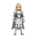 female knight in white armor long blonde hair big chest no cape 
