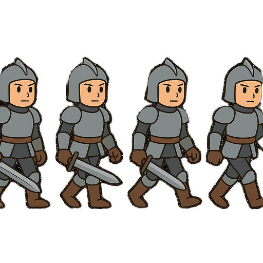 caminhada de 4 quadros o personagem é um guerreiro com uma espada
