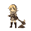lyza from made in abyss, a small woman with blond hair draging a really heavy pickaxe on the ground  behind her