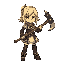 lyza from made in abyss, a small woman with blond hair whielding a pickaxe as a weapon 