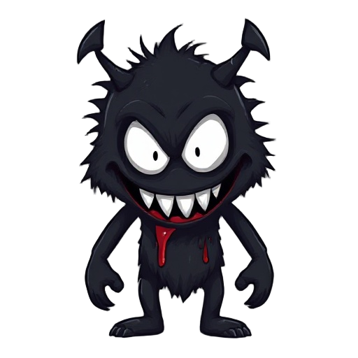 i want a scary monster with blood and make the monster black with white eyes and a scary big smile