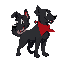  a lively black pooch dog on the side, with a red bandana tied around his neck, with a charismatic personality 
