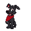  a lively black pooch dog on the side, with a red bandana tied around his neck, with a charismatic personality 