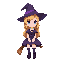 witch girl, blond witch, blue eyes, purple skirt, sitting
