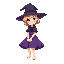 witch girl, blond witch, blue eyes, purple skirt, sitting, short hair, no shoes, staff