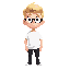 create a 2d character illustration of a blond male with short hair, wearing a white t-shirt, black pants, and round glasses. the character should have a friendly and modern appearance, standing in a neutral pose with clean, simple shading and a cartoon or