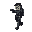 dead space style character with metallic armor pointing pistol forward with flashlight walking  slowly