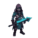 neon-cloaked drifter, glowing hindu tattoos, muscular warrior with heavy metal weapon, guarding ancient secrets in ruined lands.