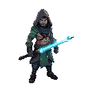 neon-cloaked drifter, glowing hindu tattoos, muscular warrior with heavy weapon, swift as lightning, guarding ancient secrets in ruined lands.