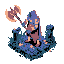 neon-cloaked drifter, glowing hindu tattoos, muscular warrior with heavy weapon, swift as lightning, guarding ancient secrets in ruined lands.