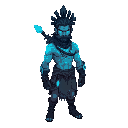  drifter, glowing hindu tattoo, muscular warrior , neon blue guarding ancient secrets in ruined lands.