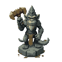an ancient stone statue of a mighty monkey warrior deity in a jungle temple. with a fierce yet benevolent face, a long tail, and a mace on its shoulder, it radiates strength and devotion, covered in m