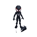 spiderman black suit symbiot posing , isometric high ,standing on a platform