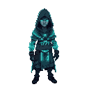 neon-cloaked drifter, glowing hindu tattoos, mystical warrior in ruins.
