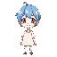 blue short hair girl with brown eyes in short-sleeved white shirt smiling 