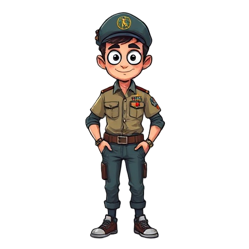 faça um personagem com o estilo aquarela onirica para meu jogo. a aparencia dele é a seguinte:20 e poucos anos, magro e meio desengonçado, um uniforme postal retrô, inspirado em carteiros clássicos, mas adaptado de forma cômica: cheio de patches de selos 