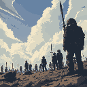 dead and lifeless soldiers stare at the sky; guilt overwhelms you. "i can’t keep doing this," you murmur. lira nods. "find another way." you leave, determined to seek a path without violence.