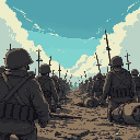 dead and lifeless soldiers stare at the sky; guilt overwhelms. "i can’t keep doing this," you murmur. lira nods. "find another way." you leave, determined to seek a path without violence.