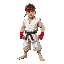 ryu from street fighter wearing a white kimono and a red headband, he is barefoot and has red gloves and a black belt on his kimono
