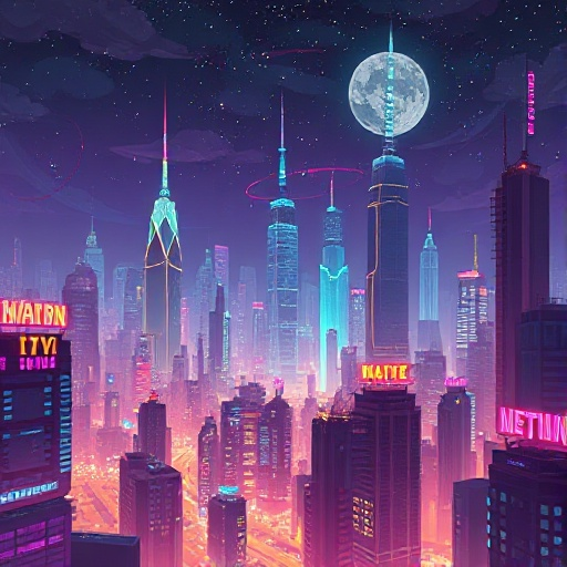 ‏ ‏a extreme cyberpunk huge city skylite in the nigte 
