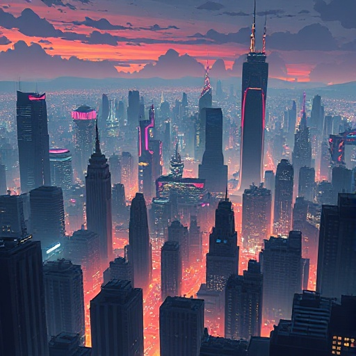 ‏ ‏a extreme cyberpunk huge city skyline in the nigte 