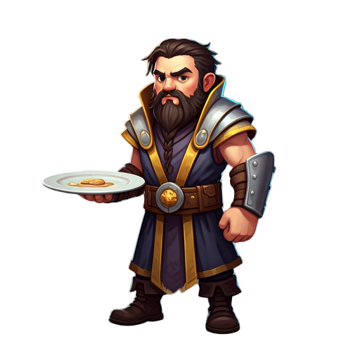 fighter holding a dining plate empty like a wizard