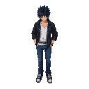sasuke, white shirt, blue jeans, black long jacket