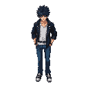 sasuke, white shirt, blue jeans, black long jacket