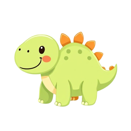  a cute, chubby cartoon dinosaur with a pastel green body and small orange spikes on its back. its friendly smile and simple design make it the perfect character for a children's educational app, wher
