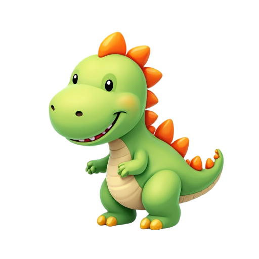  a cute, chubby cartoon dinosaur with a pastel green body and small orange spikes on its back. its friendly smile and simple design make it the perfect character for a children's educational app, wher