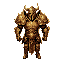 epic warrior in gleaming golden armor, wearing a horned helmet with a sword at his waist. majestic, battle-ready, hyper-detailed, fantasy style, dramatic lighting