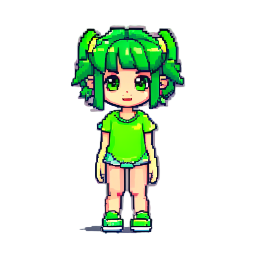 cute green haur girl  pixel